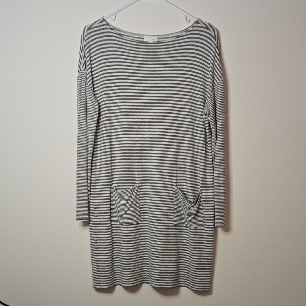 J.Jill Grey and White Striped Dress Double Pocket Normcore Spring Small P